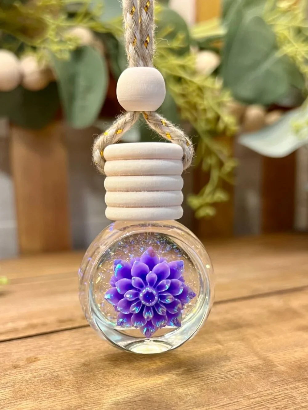 Purple Flower Car Air Diffuser, Car Air Freshener, Fragrance Oil, Flower Charm